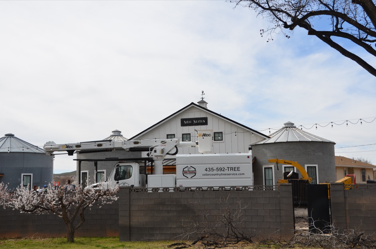 Bucket truck on a job site