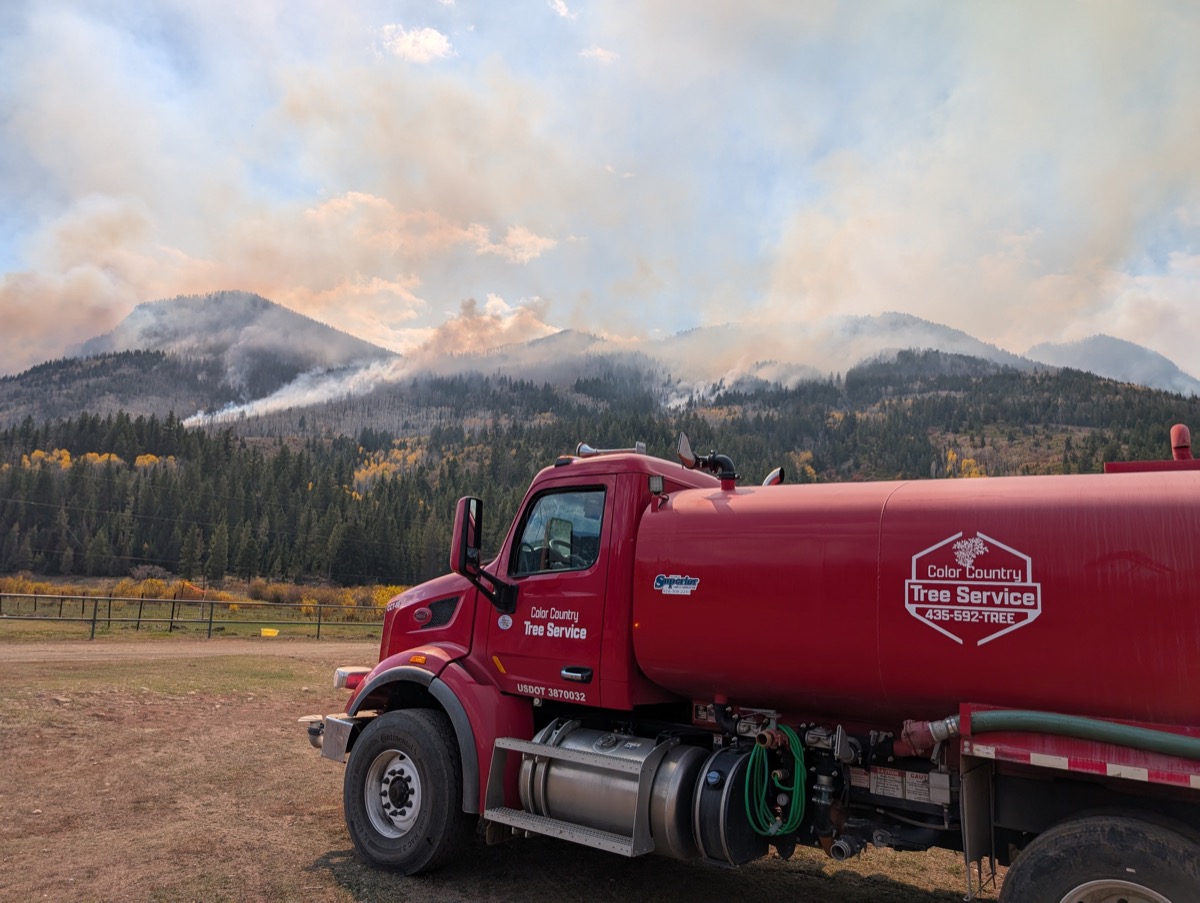 Water tender operating in smoky wildfire conditions